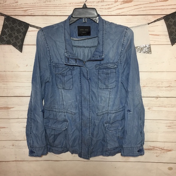 Love Tree Jackets & Blazers - Love Tree Chambray Denim Utility Zip Jacket Size M